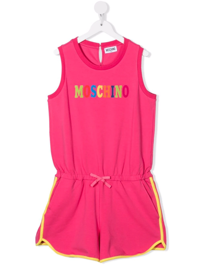 Shop Moschino Teen Logo-print Sleeveless Playsuit In Pink
