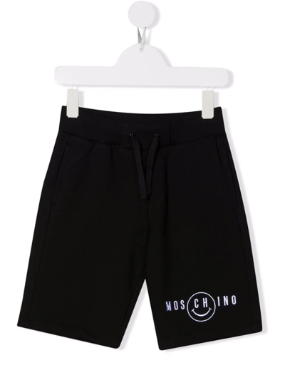 Shop Moschino Embroidered-logo Shorts In Black