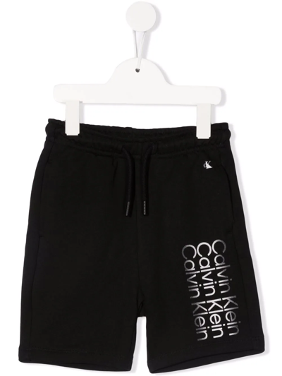 Calvin Klein Logo-print Cotton Track Shorts In Black