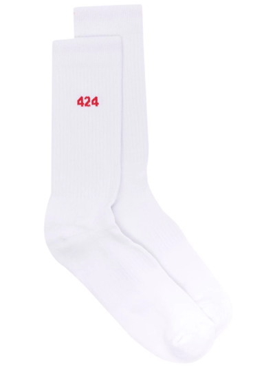 Shop 424 Intarsia-knit Logo Ankle Socks In White