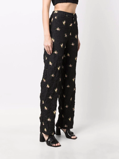 Dsquared2 Black Floral-print Creased Trousers In Black
