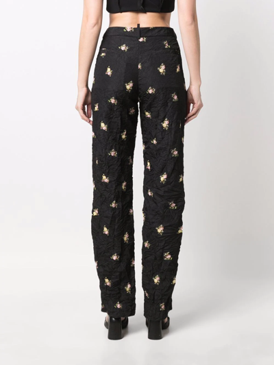 Dsquared2 Black Floral-print Creased Trousers In Black