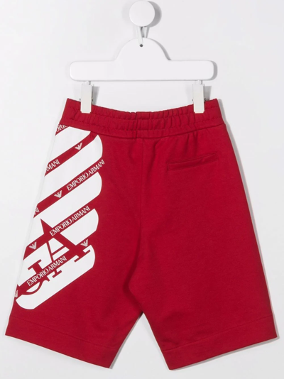Emporio Armani Boy's Eagle Logo Drawstring Shorts In Red