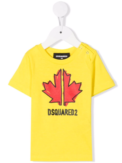 Shop Dsquared2 Logo-print Cotton T-shirt In Yellow