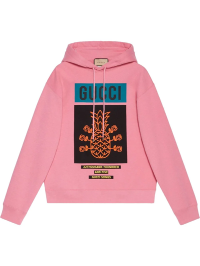 Shop Gucci Bee-print Cotton Hoodie In Pink