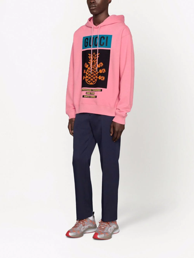 Shop Gucci Bee-print Cotton Hoodie In Pink