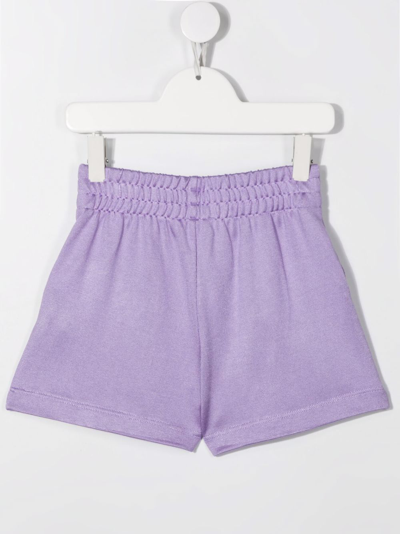 Shop Moschino Logo-print Elasticated Shorts In Purple