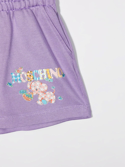 Shop Moschino Logo-print Elasticated Shorts In Purple