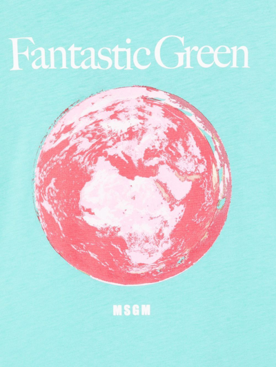 Shop Msgm Fantastic Green-print Short-sleeve T-shirt In Blue