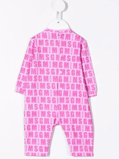 Shop Msgm Logo-print Long-sleeve Romper In Pink