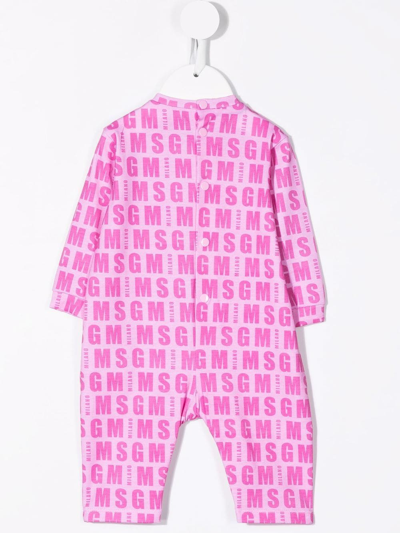Msgm Logo-print Long-sleeve Romper In Pink