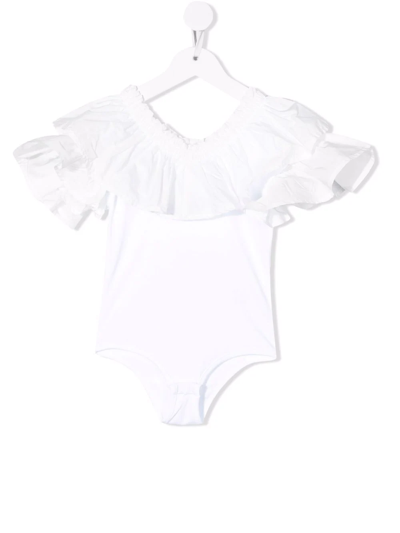 Shop Msgm Ruffled-detail Bodysuit In White