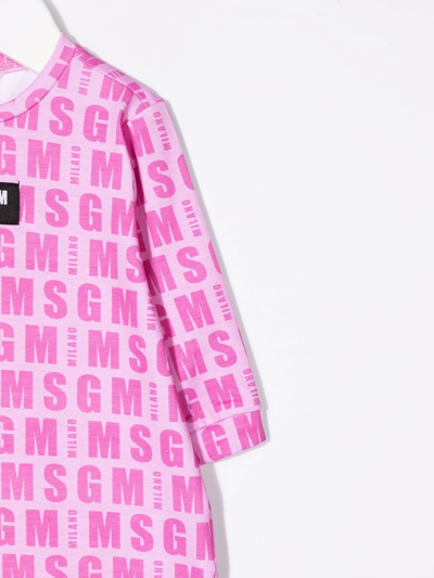 Shop Msgm Logo-print Long-sleeve Romper In Pink