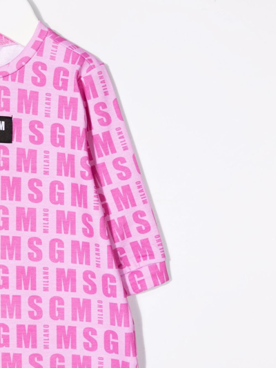 Msgm Logo-print Long-sleeve Romper In Pink