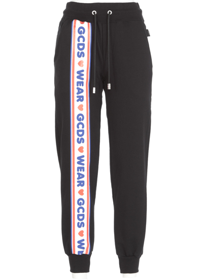 Shop Gcds Logo Printed Drawstring Jogging Pants In Black