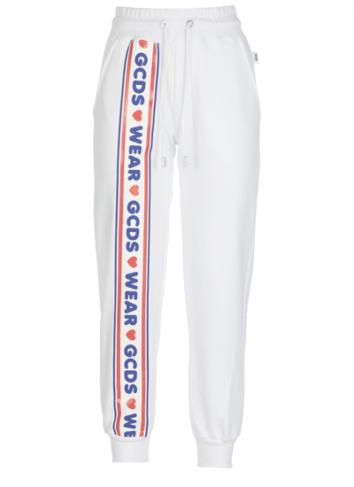 Shop Gcds Logo Printed Drawstring Jogging Pants In White