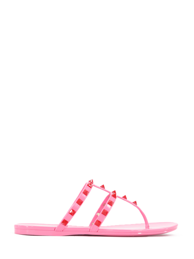 Shop Valentino Rockstud Sandals In Rosa/rosso