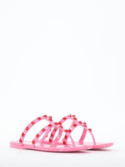 Shop Valentino Rockstud Sandals In Rosa/rosso