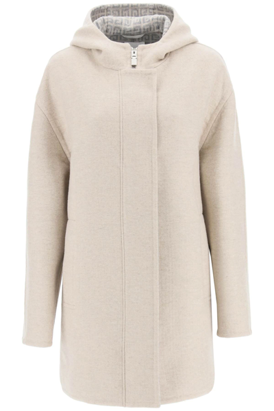 Shop Givenchy Duffle Coat In Wool, Cashmere And Silk In Beige,grey