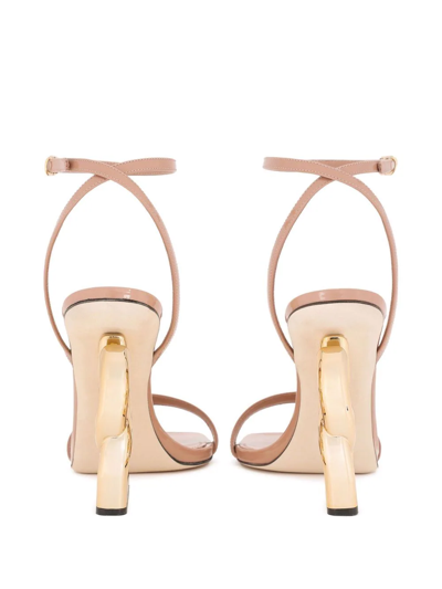 Dolce & Gabbana Patent Leather Sandals With Dg Pop Heel In Nude