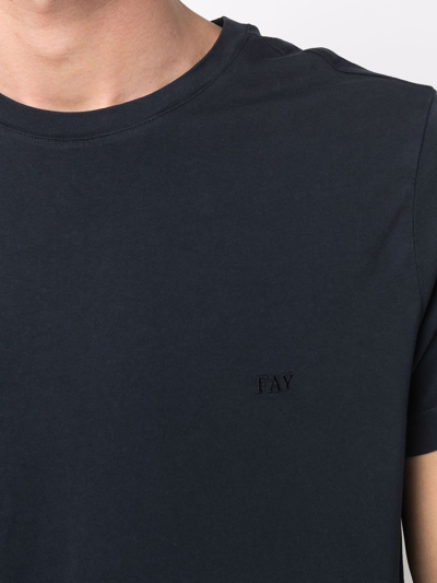 Shop Fay Logo-embroidered Cotton T-shirt In Blau