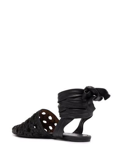 Tory Burch Basketweave Ankle Tie Pointed Toe Flat In Schwarz