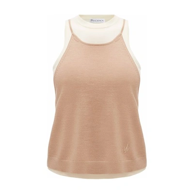Shop Jw Anderson Layered Tank Top In Off White Beige