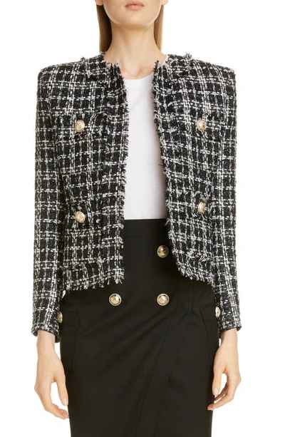 Shop Balmain Metallic Tweed Jacket In Noir/ Blanc/ Argent