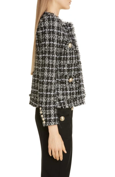 Shop Balmain Metallic Tweed Jacket In Noir/ Blanc/ Argent