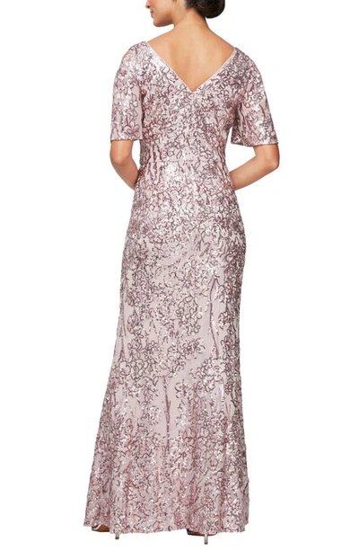 Alex Evenings Sequin Lace Cold Shoulder Trumpet Evening Gown In Blush