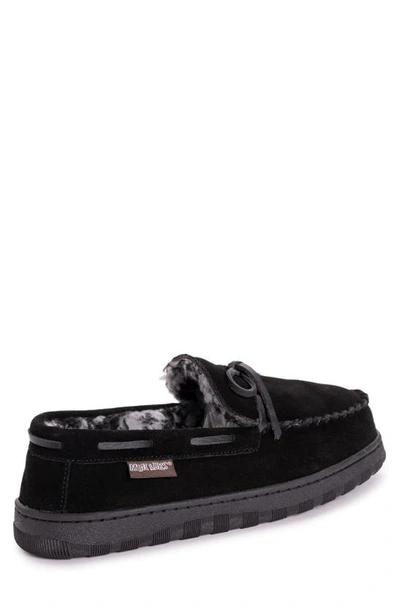 Muk Luks Paul Printed Berber Suede Faux Fur Lined Slipper In Black