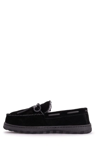 Muk Luks Paul Printed Berber Suede Faux Fur Lined Slipper In Black