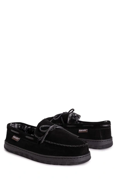 Muk Luks Paul Printed Berber Suede Faux Fur Lined Slipper In Black