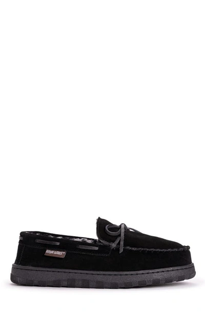 Muk Luks Paul Printed Berber Suede Faux Fur Lined Slipper In Black