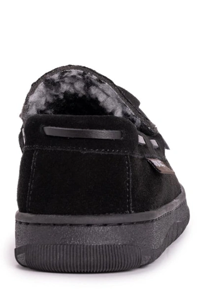 Muk Luks Paul Printed Berber Suede Faux Fur Lined Slipper In Black