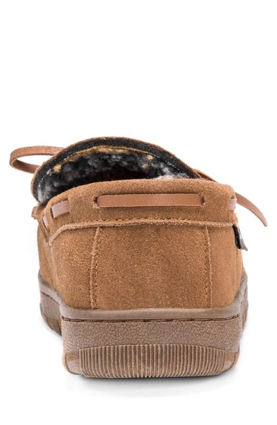 Muk Luks Paul Printed Berber Suede Faux Fur Lined Slipper In Tan