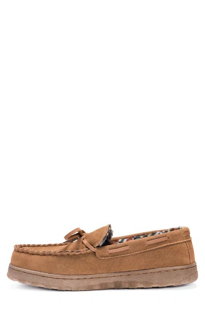 Muk Luks Paul Printed Berber Suede Faux Fur Lined Slipper In Tan