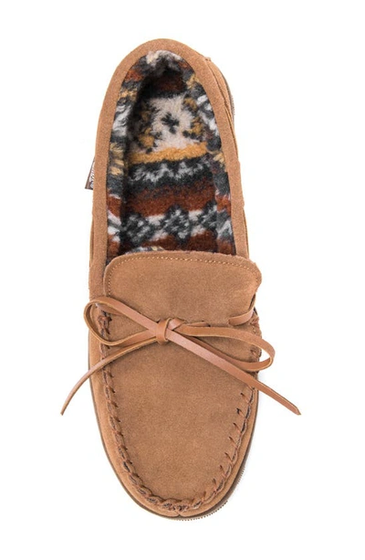 Muk Luks Paul Printed Berber Suede Faux Fur Lined Slipper In Tan