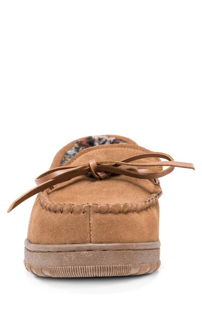 Muk Luks Paul Printed Berber Suede Faux Fur Lined Slipper In Tan