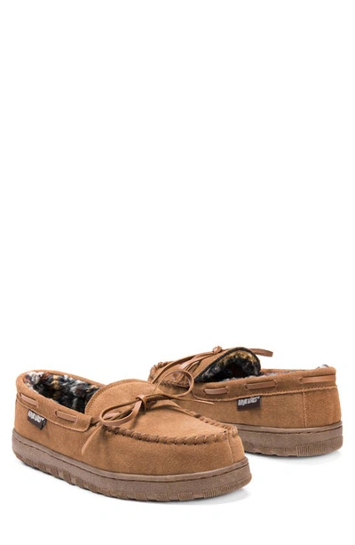 Muk Luks Paul Printed Berber Suede Faux Fur Lined Slipper In Tan