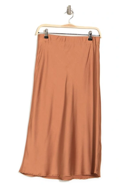 Shop Renee C Solid Satin Midi Skirt In Caramel