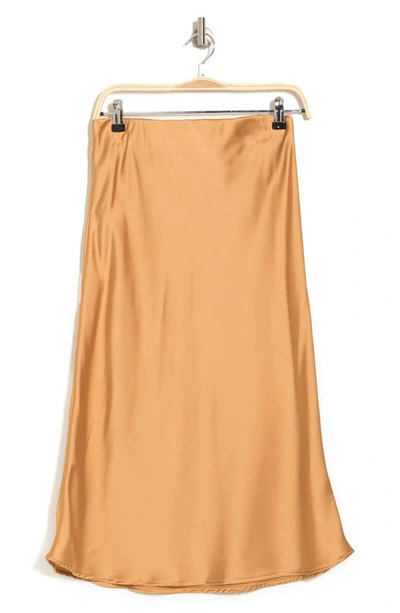 Shop Renee C Solid Satin Midi Skirt In Gold