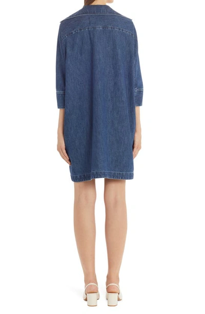 Shop Valentino V-neck Cotton Denim Minidress In Medium Blue Denim 558