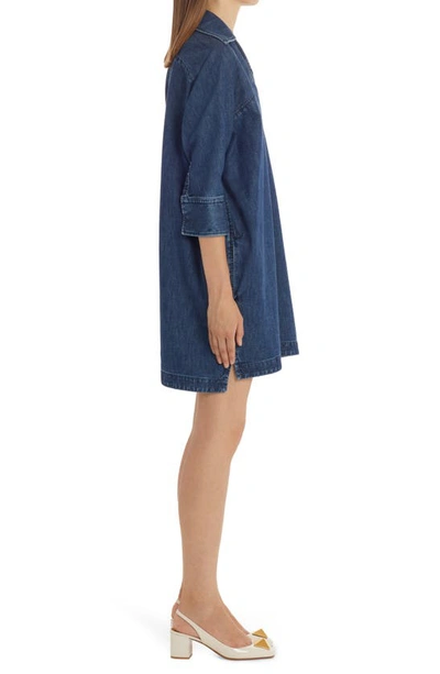 Shop Valentino V-neck Cotton Denim Minidress In Medium Blue Denim 558