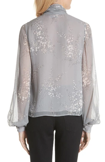 Shop Co Floral Print Tie Neck Crinkle Chiffon Blouse In Grey