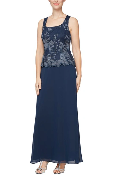 Alex Evenings Mock Two-piece Cocktail Dress With Jacket In Navy