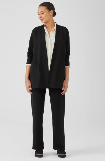 Eileen Fisher High Collar Long Jacket In Black