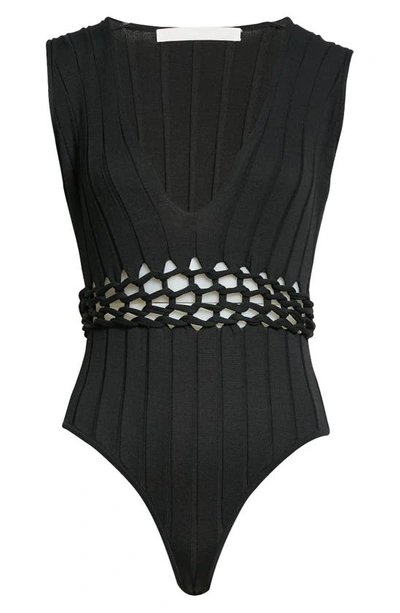 Shop Dion Lee Braided Cutout Rib Bodysuit In Black