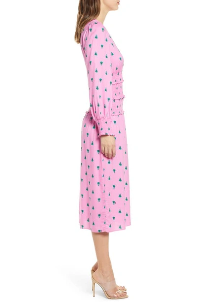 Shop Afrm Hazel Floral Smocked Long Sleeve Midi Dress In Pink Green Floral