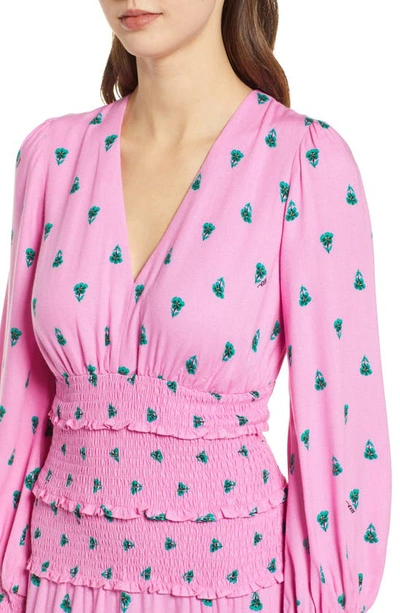 Shop Afrm Hazel Floral Smocked Long Sleeve Midi Dress In Pink Green Floral